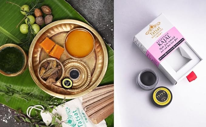 TATSAT - WELLNESS THROUGH AYURVEDA BABY Kajal,Natural,herbal and ayurvedic With Medicated Soot And Desi Cow Ghee|Safe For Babies|Lab Tested|No Preservatives, Black, Matte Finish