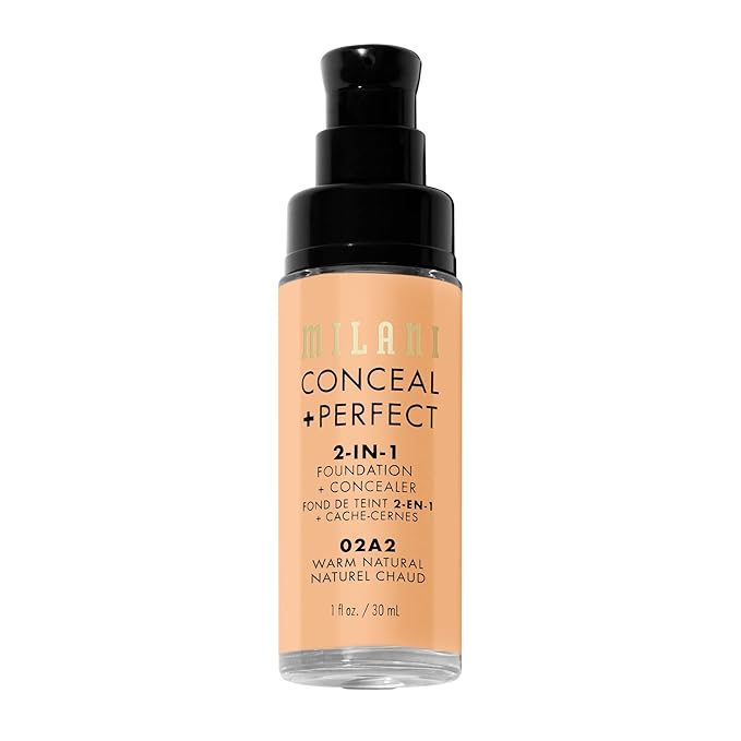 Milani Conceal + Perfect 2-in-1 Foundation + Concealer for a Flawless Complexion, Under Eye Corrector, Cover Redness and Imperfections, Waterproof and Sweatproof - Warm Natural