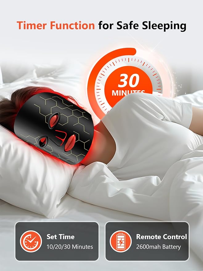 Red Light Therapy Mask for Face, 8 Modes LED Face Mask Light Therapy with 288 LEDs, 630nm & 850nm Infrared Light Therapy Mask at Home, Portable with Timer & 2600mAh Remote Control.