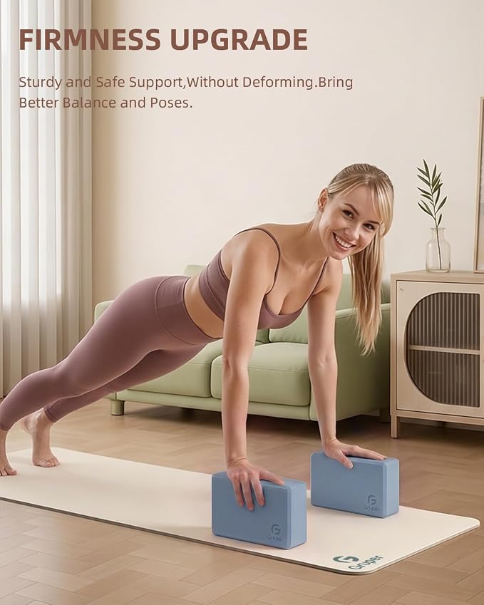 Gruper Yoga Blocks 2 Pack, 9"x6"x3" Exercise Blocks High-Density EVA Foam Blocks with Soft Non-Slip Surface, Lightweight Yoga Props for Yoga Pilates Meditation & Stretching