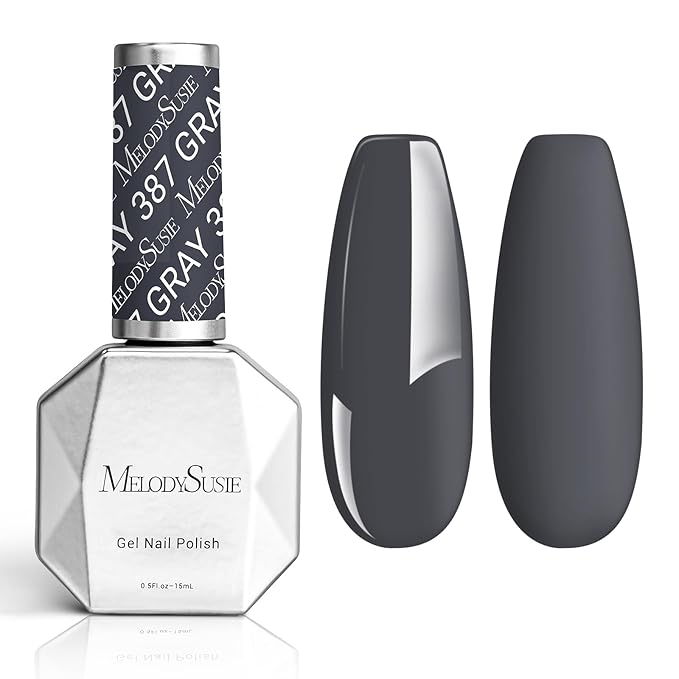 MelodySusie Thick Dark Gray Gel Nail Polish,0.5fl oz Grey Soak Off UV LED Gray Gel Polish Gift for Women Nail Art Manicure Salon DIY Nail Design Decoration at Home-387