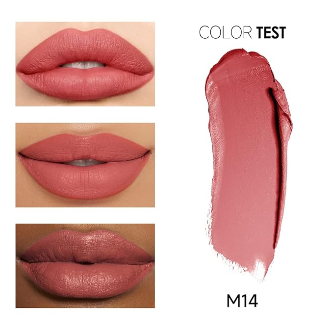 CARSLAN Matte Lipstick Hydrating Lip Color Makeup, Highly Pigmented Lipstick with Moisturizing Formula, Lightweight, Smooth, M14