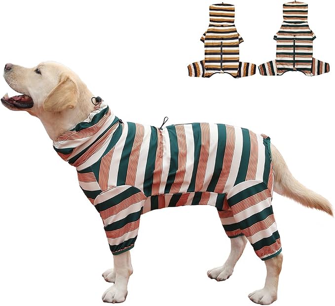 Dog Pajamas for Large Dogs,Extra Large Stretch, Suitable for Adult, Medium-Sized Dogs, Large Pet Jumpsuit Four-Legged Dog Clothes, Pet Clothing. (Yellow-Green Bar, 4XL)