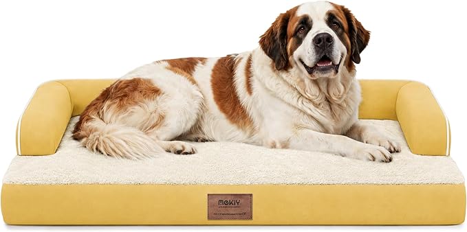 Orthopedic Waterproof Jumbo Dog Bed with Bolster for Extra Large Dogs | Pillow Support for Neck Relief, Egg Crate Foam, Waterproof Liner, Anti-Slip Bottom, Removable Bolster Cover, 53 x 42 Inch
