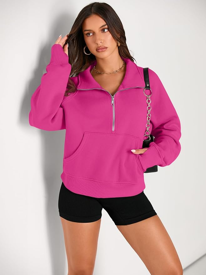AUTOMET Womens Sweatshirts Half Zip Fleece Pullover Fall Outfits | Fall Fashion Clothes 2026,Cropped Sweatshirts,Cute Y2k Tops,Quarter Zipper Sweater,Winter Loungwear Outfits