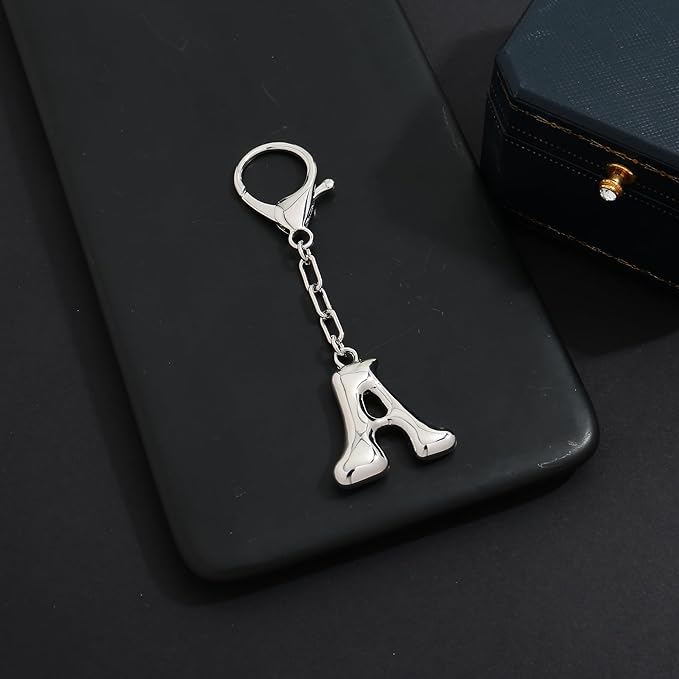 WOWORAMA Initial Letter Keychain for Women Chunky Gold Bubble Letter Bag Charm Purse Charm Personalized Keyrings Accessories