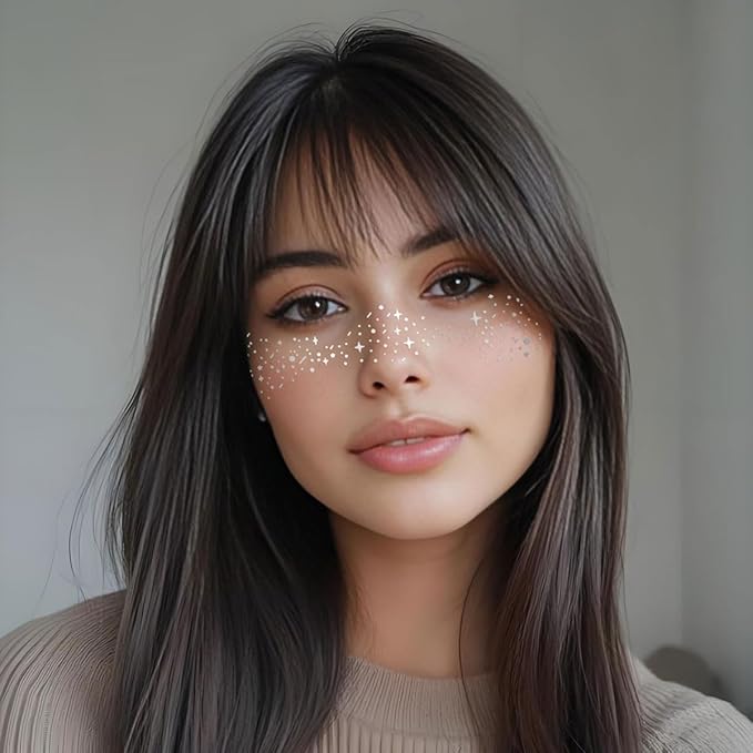 Silver Glitter Freckles Face Tattoo - Face Sparkle Freckles Sticker - Silver Faces Glitter Makeup Speckles for Glitters Makeup Accessories for Women- Halloween Makeups Prom - Rave Party