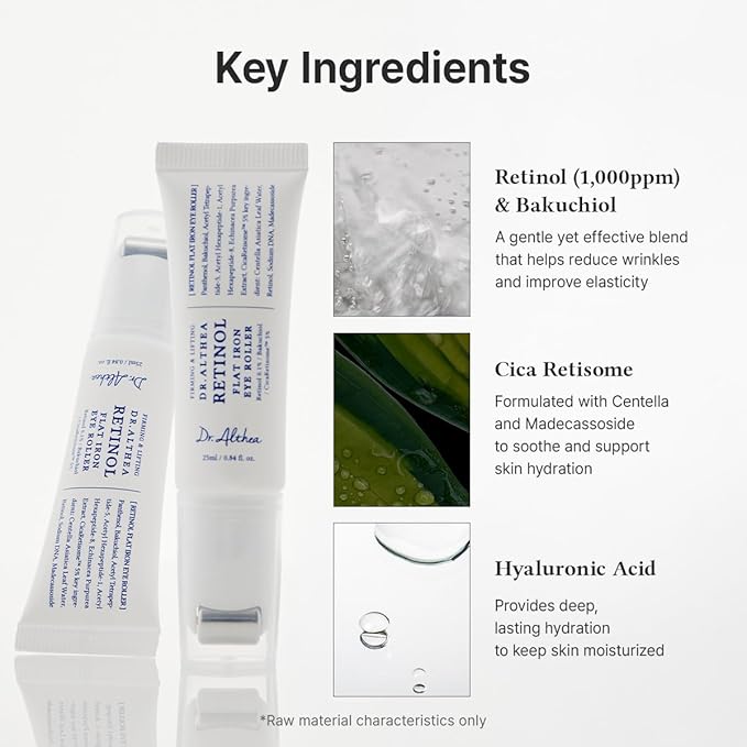 Dr.Althea Retinol Flat Iron Eye Roller | Face Lift Serum with Gua Sha Roller | Antiaging Care with Madecassoside & Centella & Hyaluronic Acid | Vegan Korean Skincare, 0.84 fl oz