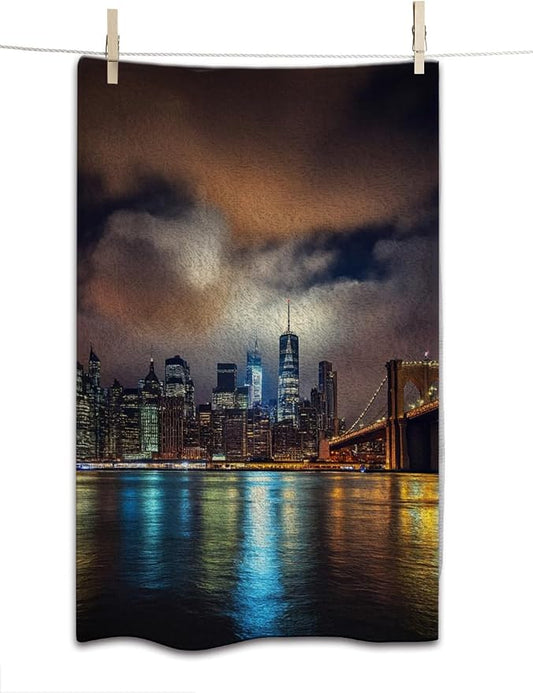 New York City Bath Towel 15X30 Inch Washcloths View of Manhattan at Sunset Bright Light Face/Body/Hair/Hand Towel for Spa Gym Yoga Swim Bathroom Kitchen Hotel