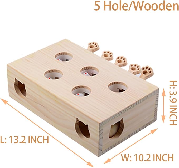 Interactive Wooden Whack-A-Mole Cat Toy, Engaging and Durable Play for Cats and Kittens, Keeps Pets Entertained and Stimulated, Natural Wood Design, Perfect for Indoor Exercise and Fun - Pet Gift Idea