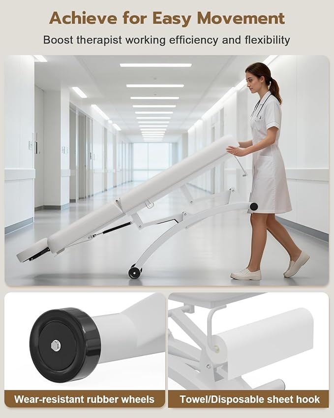 Paddie Electric Lift Spa Bed, Professional Stationary Massage Table with Hydraulic Backrest & Removable Breast Hole, Heavy Duty Medical Beauty Bed Mobile on Casters