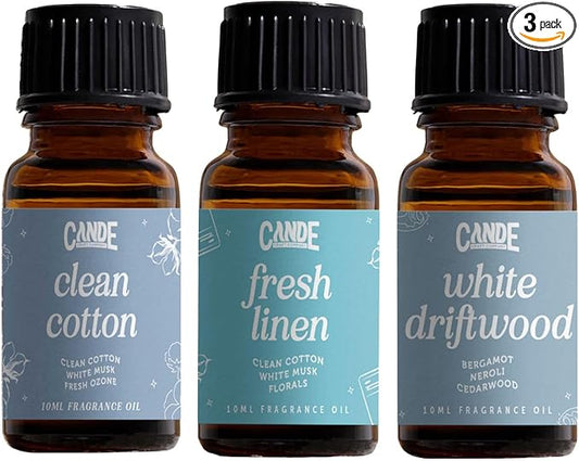 CANDECraftCo Premium Fragrance Oil Bundles – Diffuser Oils Fragrances Scented for Home, Candle Soap Making Supplies, Aromatherapy Blends for House (Clean, 3-Pack)