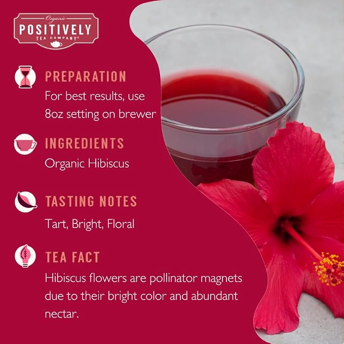 Organic Positively Tea Company, Hibiscus Herbal Tea, K-Cup Compatible, 24 Pods