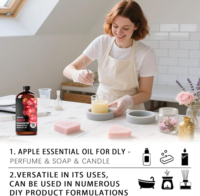 Apple Essential Oil, Apple Oil 16 Fl Oz 480 ML for Diffuser Humidifier Yoga Cleaning DIY Candle Soap Making Perfume Gift for Women Essential Oils FRAOIL (Apple 16 Fl Oz (Pack of 1))