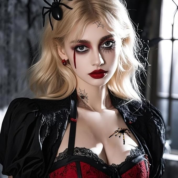 10 Sheets Halloween Temporary Tattoos Red Spider Stickers Spider Web Styles Mixed Halloween Tattoos Waterproof Cobweb Fake Tattoos Realistic Black Tattoo for Kids Boys Girls Body Art Makeup