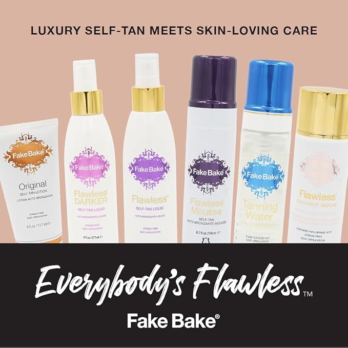 Fake Bake Flawless Coconut Sunless Tanning Serum with Hyaluronic Acid Lightweight Illuminating Face & Body Gradual Self Tanner - Hydrating & Rejuvenating Skin Care for Women & Men - 5 oz