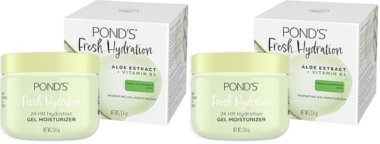 POND'S Fresh Hydration Gel Moisturizer – 24 HR Hydration with Aloe Vera Extract,Vitamin E & B3 Niacinamide – Alcohol & Oil-Free Face Moisturizer-– Dermatologist Tested,3.4 oz,(Pack of 2)