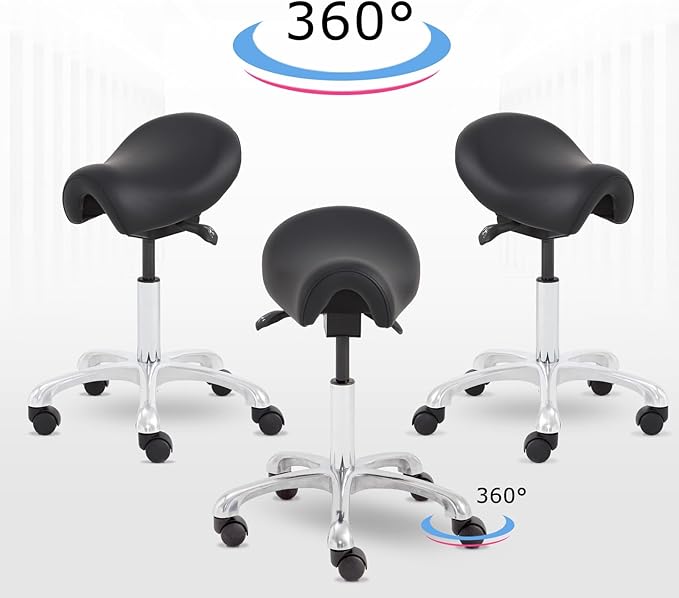 Saddle Stool Rolling Chair, Lash Tech Stool Ergonomic Saddle Chair for Bar Salon Spa Tattoo Makeup Hair Stylists