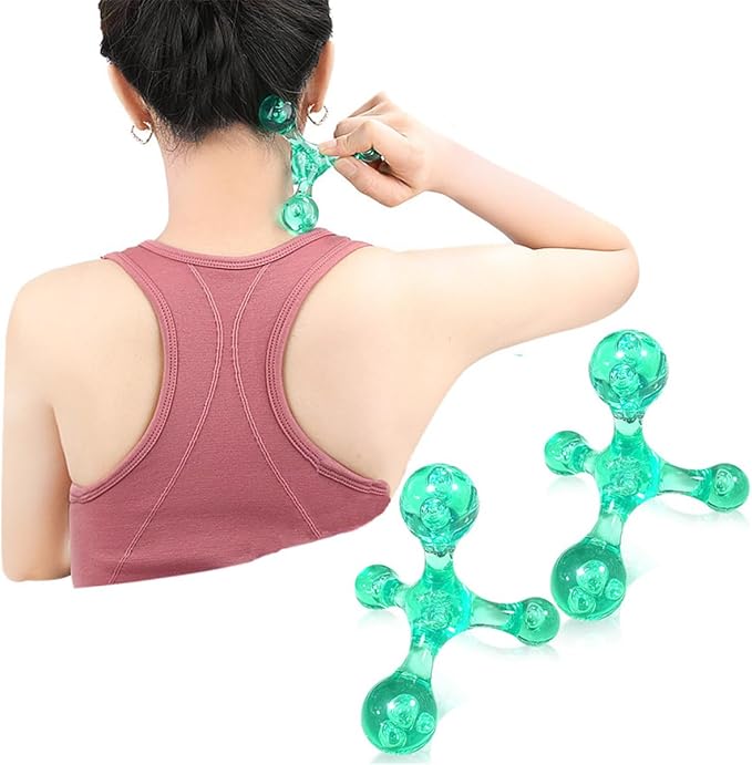 Manual Trigger Point Massage Tool, 2 Pcs 4 Knob Massager Deep Tissue Manual Massager Pressure Point Palm Massage Tool Handheld Back Massagers for Muscle Pain Stress Relief (Green)