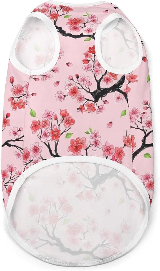 Dog Soft Breathable Clothes Cat Fashion Shirt Pet Floral Pink Japanese Cherry Flowers Blossom Cute Tank Tops T Shirt