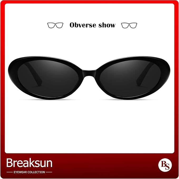 Breaksun Retro Oval Sunglasses for Women Men Fashion Small Oval Sunglasses 90s Vintage Shades