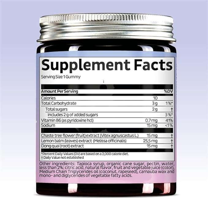 PMS Support Supplement for Women. Menstrual Relief Gummies to Target Hormonal Breakouts, Bloating, Period Cramps, & Mood Swings. Vegan, with Vitamin B6 & Lemon Balm, 30 Gummies