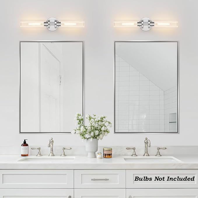 Indoi Wall Sconces Set of Two, Hardwired Chrome Bathroom Sconces Wall Lighting with Clear Glass, Modern Sconces Wall Decor Set of 2 Bathroom Light fixtures for Mirror Living Room Hallway Bedroom