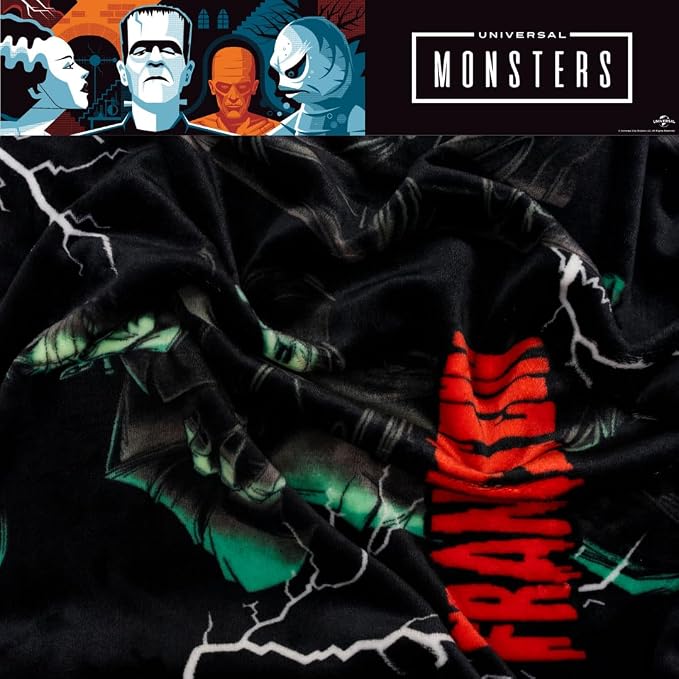 Universal Monsters Frankenstein Halloween Horror Throw Blanket, Super Soft Cozy Plush Bedding, 50" x 70", (Officially Licensed Product) by Franco