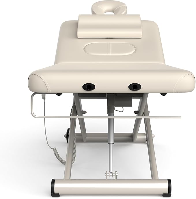 Electric Massage Bed with Adjustable Height and Backrest, Electric Massage Table for Treatment, Physical Therapy and Spa Facial Bed, 2 Motor, Hydraulic Equipment, Remote Control, 32 W x 75 L, Beige