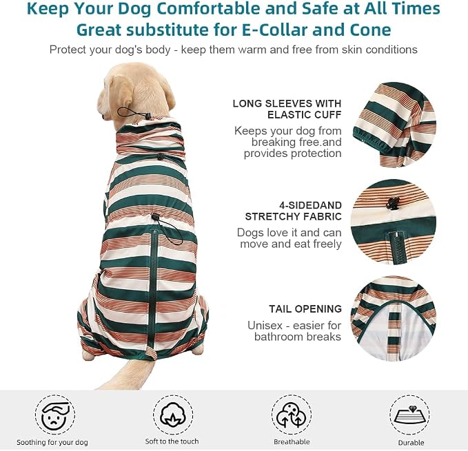 Dog Jumpsuit, Extra Large Stretch, 6XL, Yellow-Green Bar, for Medium-Sized, Adult Dogs, Surgical Recovery Dog Clothing, Polyester | Suitable for Adult, Medium-Sized Dogs, Large Pet Jumpsuit Four-Legged Dog Clothes, Pet Clothing.