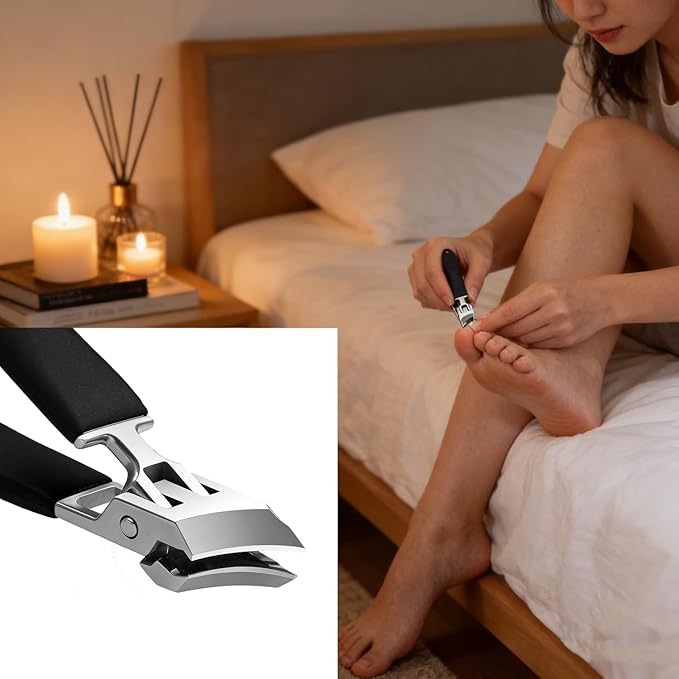 Wide Jaw Opening Anti-Splash Slanted Nail Clipper,2026 New Slanted Nail Clippers, Curved Toenail Clippers for Thick Toenails with Ergonomic Handle, Curved Toenail Clippers for Thick Nails