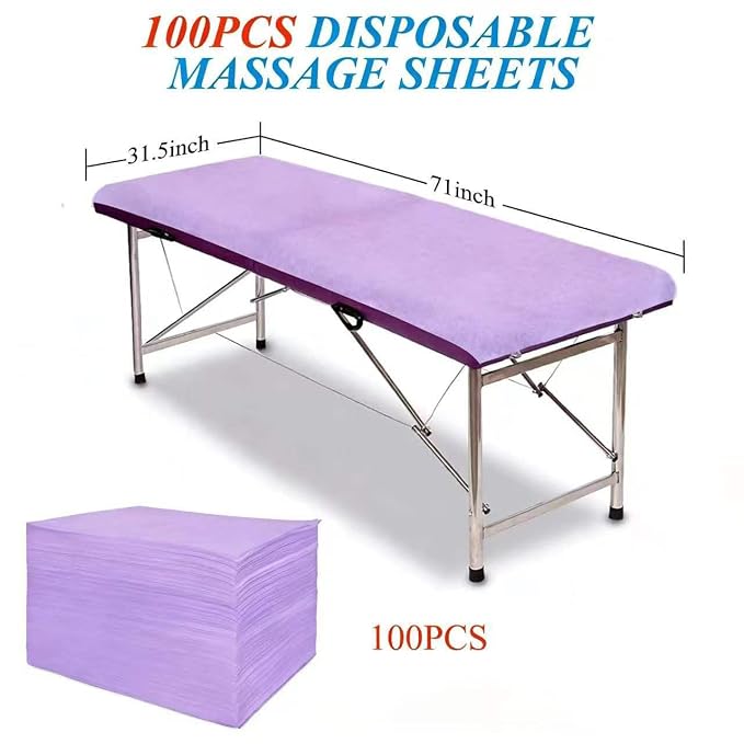 100Pcs Disposable Bed Sheets 31.5"x71"Massage Table Sheets Non-Woven Fabric Bed Covers for Ultimate Hygiene and Comfort in Massage,Tattoo, Beauty and Spa Treatments, Breathable & Durable Sheets(Purple
