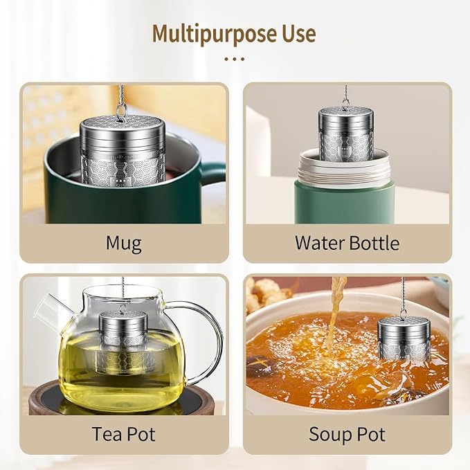 Tea Infuser for Loose Leaf Tea with Drip Trays, Extra Fine Mesh Tea Infuser, 316 Stainless Steel Loose Leaf Tea Steeper for Black Tea, Rooibos, etc (1 Pack - Large)