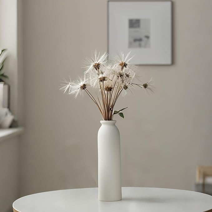 10.6 inches Tall Decorative Ceramic Vase Set, 3 Pieces, Nordic Modern Boho Style, White, for Home Decor (L White)