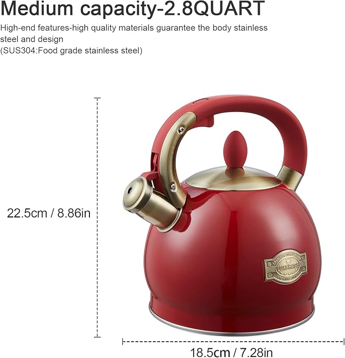 Tea Kettle -2.8 Quart Tea Kettles Stovetop Whistling Teapot Stainless Steel Tea Pots for Stove Top Whistle Tea Pot
