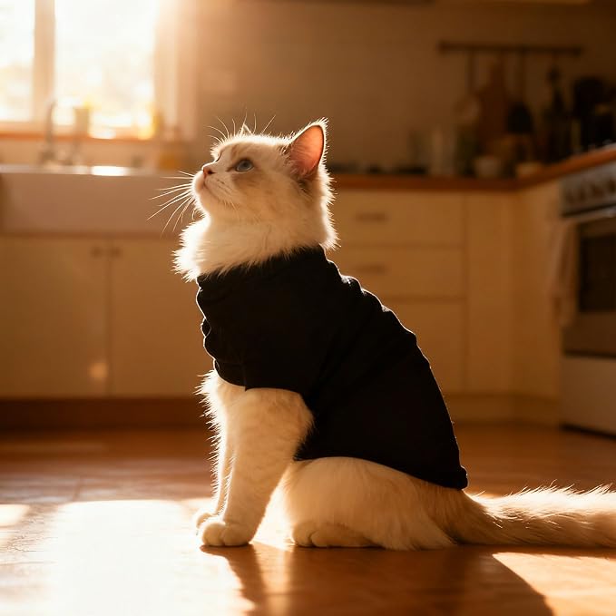 Cat Sweater Warm Fleece Pet Clothes for Cats Only | Soft Cat Vest Puppy Hoodie Coat, Fall Cold Winter Sweatshirt Pullover Clothing also for Small Dogs, Black M