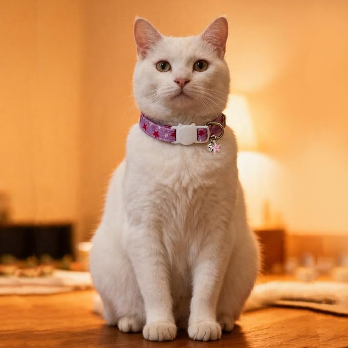 Cat Collars for Girl Cats & Boys, 2 Pack Soft Cotton Breakaway Collar with Removable Bell and Cute Charms, Adjustable Safety Pet Necklace, Colorful