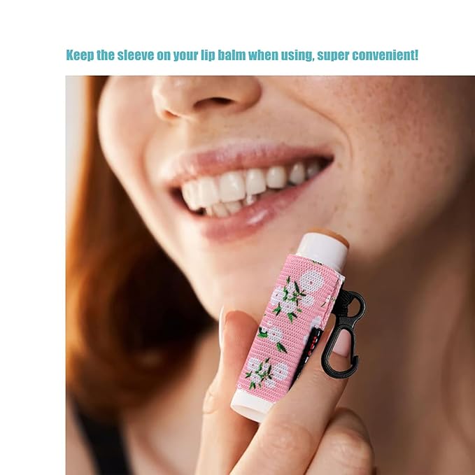 HEYSKAY 3PCS Lip Balm Holder Sleeves Lipstick Keychain Holder Chapsticks Holder Lip Gloss Holder Keychain Lipstick Elastic Sleeves(Floral Set B)
