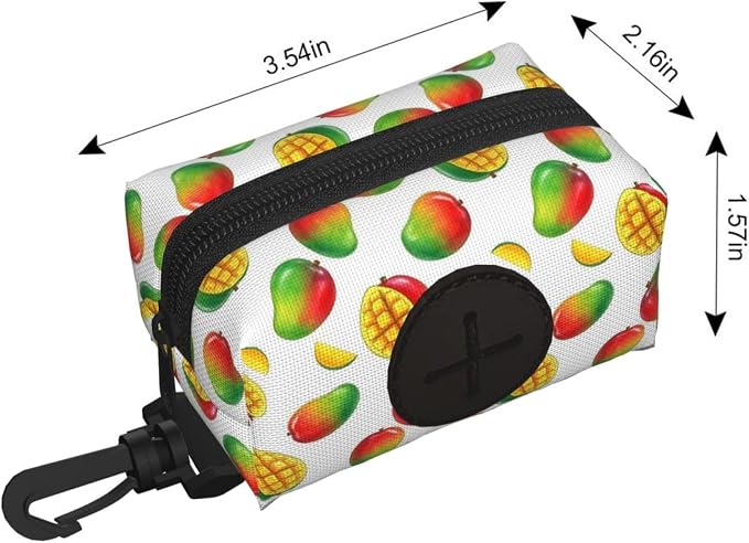 Dog Poop Bag Holder Leash Attachment Waste Bag Dispenser Zippered Pouch (Mango Art)
