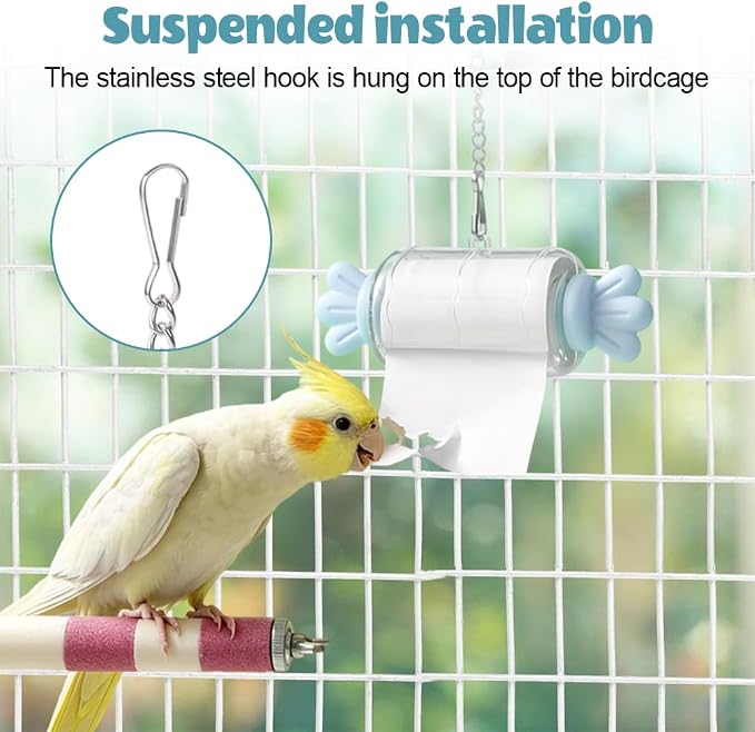 Bird Shredding Toys, Parrot Rolling Paper Play Toy with Hanging Chain, Interactive Chewing Accessory for Parakeet Cockatiel & Medium Parrot Cage Use