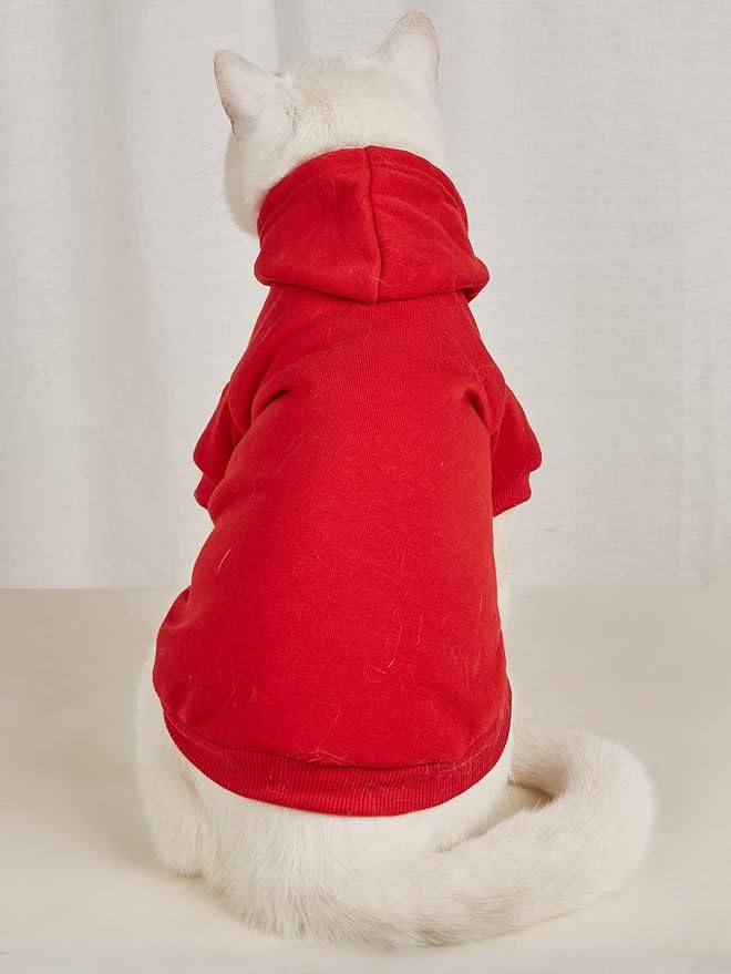 Basic Dog Hoodie Sweatshirt Puppy Sweater Warm Cat Costumes Pet Clothes for Chihuahua Puppy Kitten Small Medium Dogs Red Large
