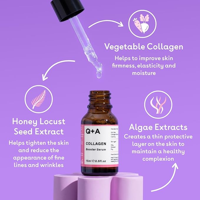 Q+A Collagen Booster Serum (15ml), Collagen Face Serum, Skincare with Algae Extracts, Smooths, Plumps & Hydrates, Vegan & Cruelty Free, For All Skin Types