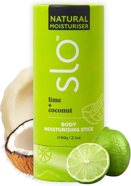 Slo Natural Moisturizing Stick | Body Balm for Dry Skin with Organic Ingredients | Hydrating + Nourishing | Coconut, Cocoa Butter & Antioxidants | Travel-Friendly | Lime + Coconut | 2.11oz/60g