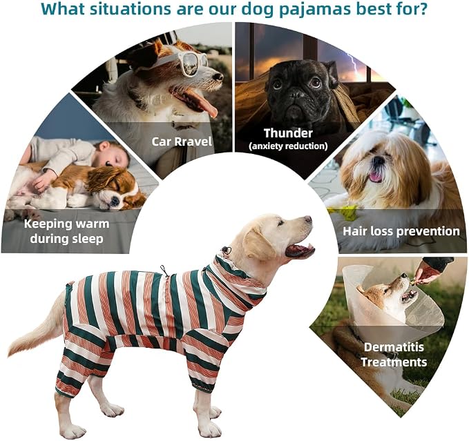 Dog Pajamas for Large Dogs,Extra Large Stretch, Suitable for Adult, Medium-Sized Dogs, Large Pet Jumpsuit Four-Legged Dog Clothes, Pet Clothing. (Yellow-Black Bar, 4XL)