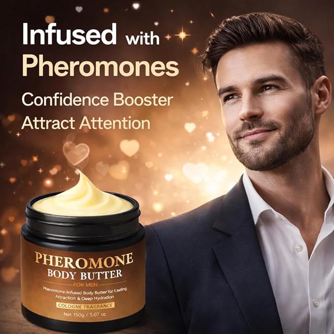 Pheromone Body Butter for Men, Cologned Skin Body Cream with Shea Butter, Cocoa Butter & Coconut Oil, Non-Greasy, Long-Lasting Scent, Alcohol-Free, Vegan, 5 oz (1 pack)