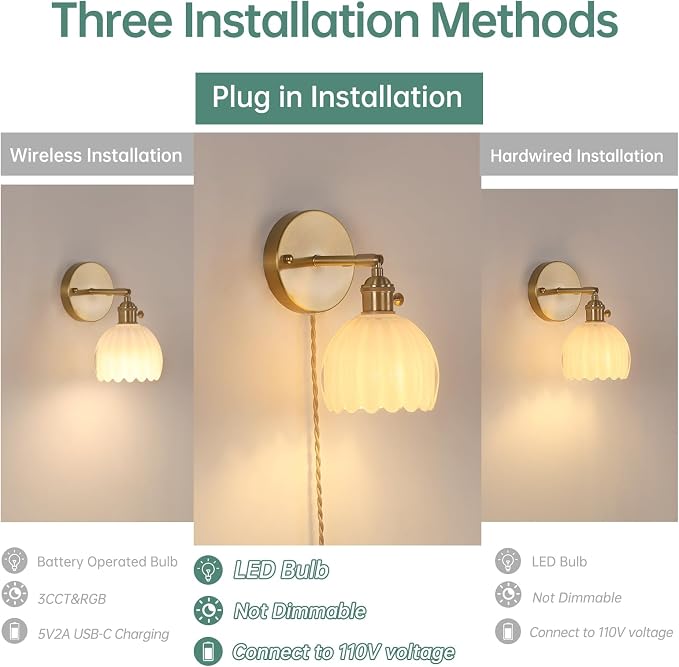 Shenmoyl Plug in Wall Sconce, White Tulip Glass Lampshade Wall Light Plugin Corded for Bedside Bedroom Doorway, 2 Pack