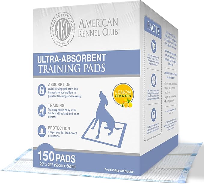 AKC Puppy Training Pads, 22" x 22", Lemon Scented, 150 Count