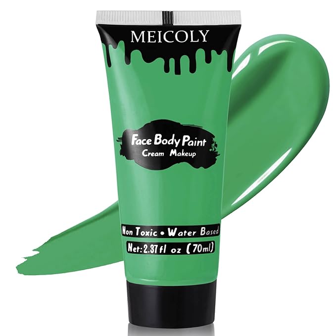 MEICOLY Green Face Body Paint,Christmas Stocking Stuffers,Green Body Paint for Halloween SFX Witch Makeup Elphaba Costume,Hunting Hulk Camo Face Paint for Adults and Kids,St.Patrick’s Day Accessories