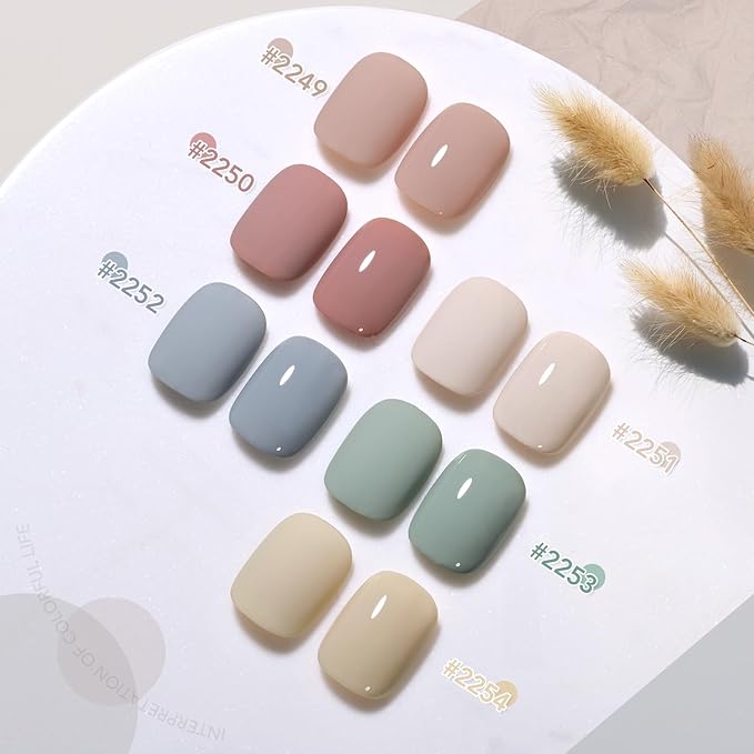 GAOY Neutral Gel Nail Polish Set, 6 Colors Blue Green Beige White, UV Light Cure Gel Polish for Salon and Nail Art DIY at Home