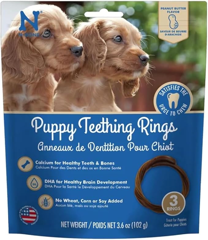 N-Bone Puppy Teething Rings, Peanunt Butter Flavor, Natural Puppy Teething Chews & Chew Treats, Helps Soothe Teething Gums, Calcium Enriched, 3 Rings
